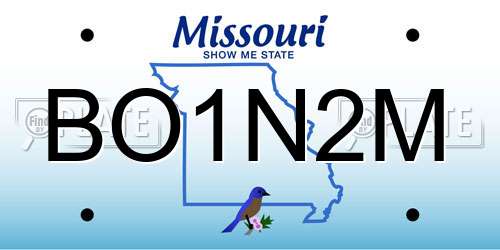 BO1N2M Missouri License Plate