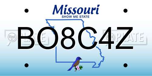 BO8C4Z Missouri License Plate