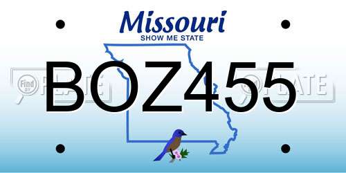 BOZ455 Missouri License Plate