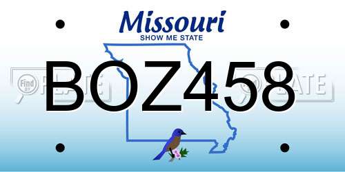 BOZ458 Missouri License Plate