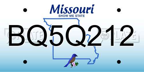 BQ5Q212 Missouri License Plate