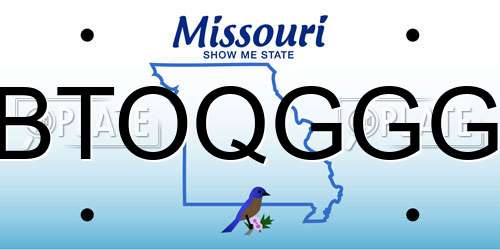 BTOQGGG Missouri License Plate