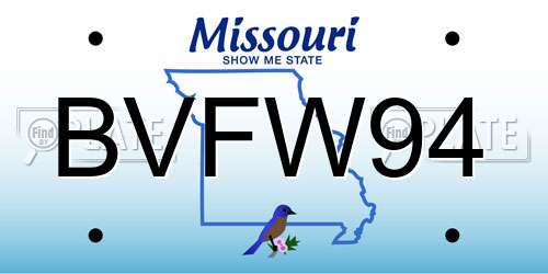 BVFW94 Missouri License Plate