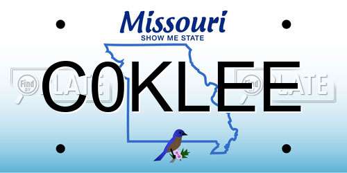 C0KLEE Missouri License Plate