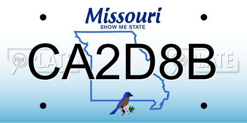 CA2D8B Missouri License Plate