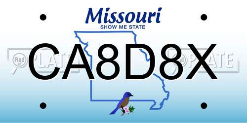 CA8D8X Missouri License Plate