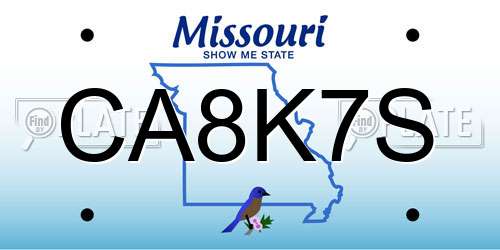 CA8K7S Missouri License Plate