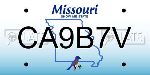 CA9B7V Missouri License Plate