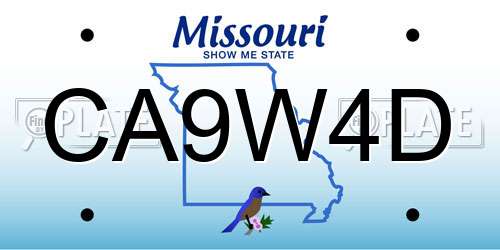 CA9W4D Missouri License Plate