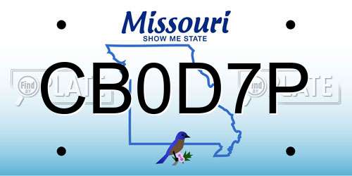 CB0D7P Missouri License Plate