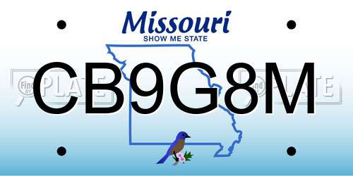 CB9G8M Missouri License Plate