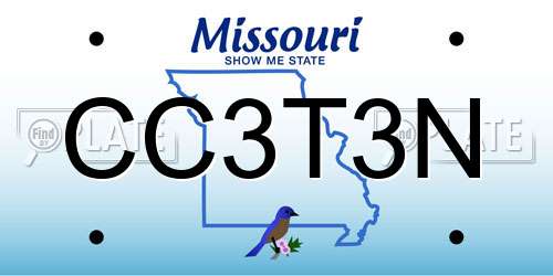CC3T3N Missouri License Plate