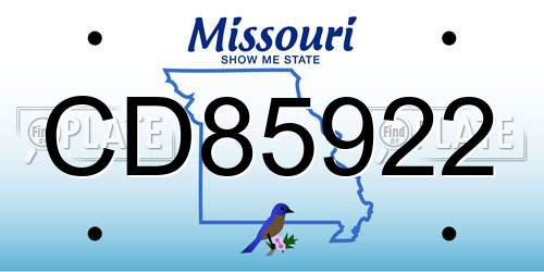 CD85922 Missouri License Plate