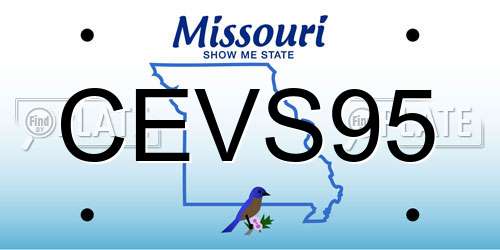 CEVS95 Missouri License Plate