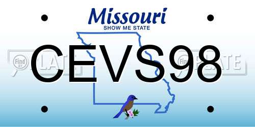 CEVS98 Missouri License Plate
