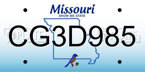 CG3D985 Missouri License Plate