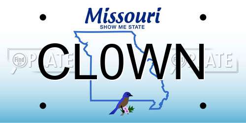 CL0WN Missouri License Plate