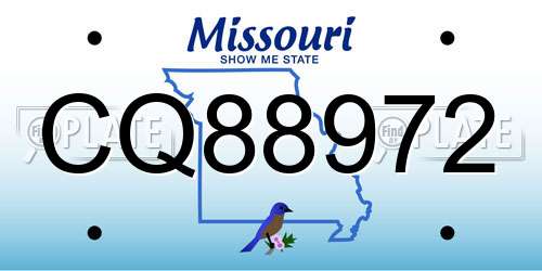 CQ88972 Missouri License Plate