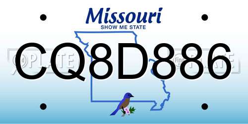 CQ8D886 Missouri License Plate