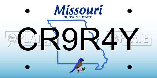 CR9R4Y Missouri License Plate