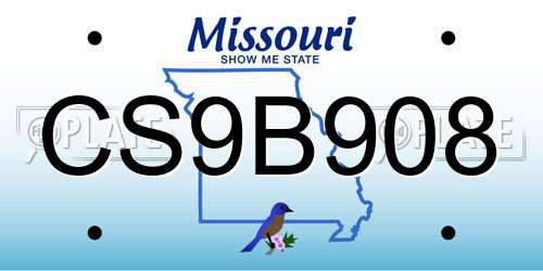 CS9B908 Missouri License Plate