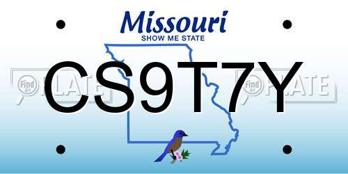 CS9T7Y Missouri License Plate