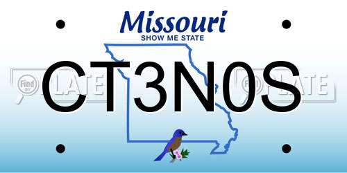 CT3N0S Missouri License Plate