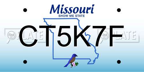 CT5K7F Missouri License Plate