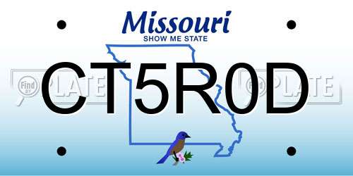 CT5R0D Missouri License Plate