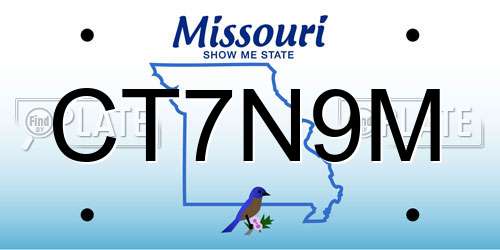 CT7N9M Missouri License Plate