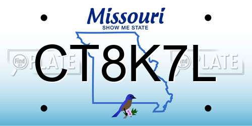 CT8K7L Missouri License Plate
