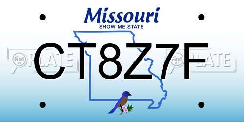 CT8Z7F Missouri License Plate