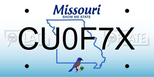 CU0F7X Missouri License Plate
