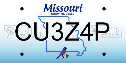 CU3Z4P Missouri License Plate