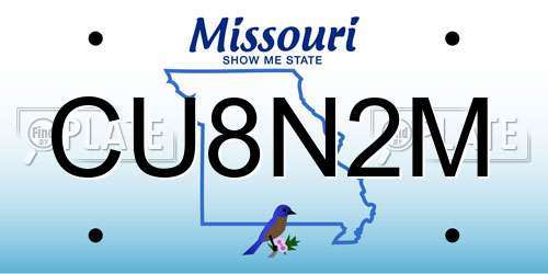 CU8N2M Missouri License Plate