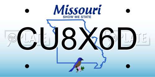 CU8X6D Missouri License Plate
