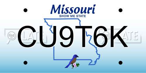 CU9T6K Missouri License Plate