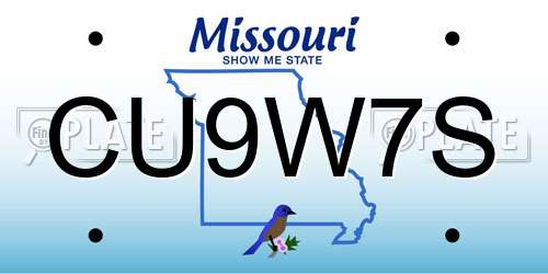 CU9W7S Missouri License Plate