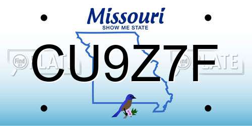 CU9Z7F Missouri License Plate