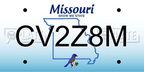 CV2Z8M Missouri License Plate