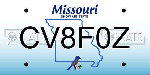 CV8F0Z Missouri License Plate