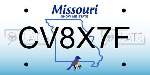 CV8X7F Missouri License Plate