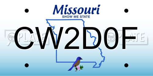 CW2D0F Missouri License Plate