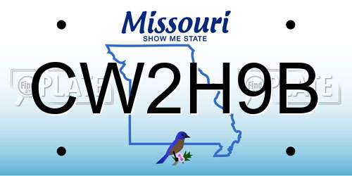 CW2H9B Missouri License Plate
