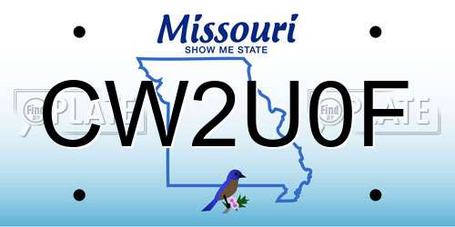 CW2U0F Missouri License Plate