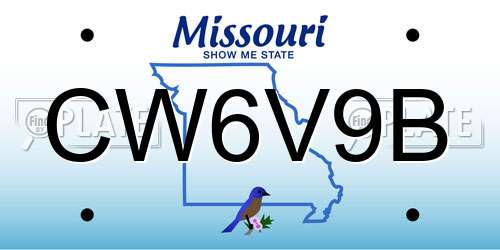 CW6V9B Missouri License Plate