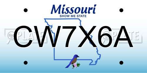 CW7X6A Missouri License Plate