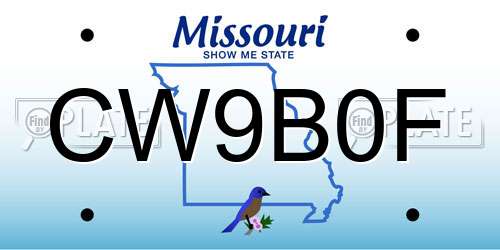 CW9B0F Missouri License Plate