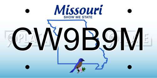 CW9B9M Missouri License Plate