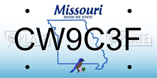 CW9C3F Missouri License Plate